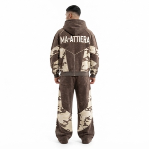 Men Brown Camouflage Hoodie Tracksuit Set <b>Oversized</b> Loose Fit Streetwear <b>Jogger</b> Pants Custom OEM ODM Wholesale - Product Image 2