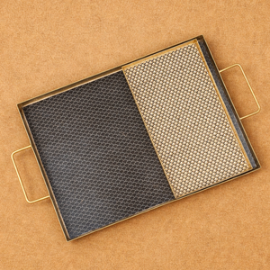 Juego de Bandejas de Servir de Metal Estilo Nórdico con Asas, Diseño Geométrico, Negro y Dorado, Plato Decorativo para Hogar, Hotel, Catering - Product Image 1