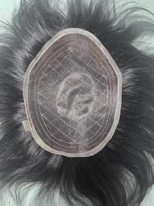 Peluca de cabello humano con encaje completo, cabello Remy, negro natural, encaje transparente, base suiza, sin pegamento, para hombres - Product Image 2