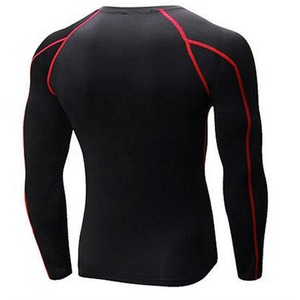 Men Black Short Sleeve Rash Guard <b>Compression</b> <b>Shirt</b> Quick Dry Athletic Top Red Trim Spandex Polyester - Product Image 6