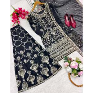 Designer Embroidered Party Wear <b>Top</b>-Sarara with Dupatta Modest <b>Wedding</b> Dress - Product Image 4