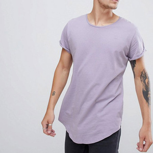 T-shirt en coton à manches courtes pour homme, couleur unie violet, col rond, coupe classique, jersey décontracté, logo sur le devant - Product Image 3