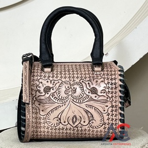 Sac de voyage Speedy en cuir véritable fait main, motif floral western, tressé, avec bandoulière réglable – Grande Vente - Product Image 1