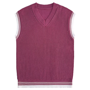 Custom Men's Solid Color Anti-shrink Front Logo V-neck Base Knit Sleeveless Pullover Sweater <b>Vest</b> Spring - Product Image 6