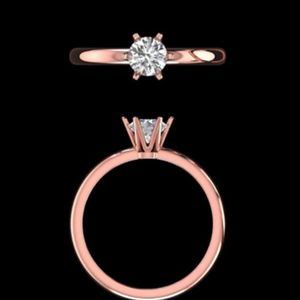 Elegante anillo de compromiso solitario con diamante redondo de talla brillante en oro rosa de 18 quilates con engaste de seis puntas, joyería nupcial clásica, regalo. - Product Image 2