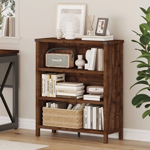 Modern Wooden Storage Shelf Three-Layer Rectangle Standing Type For Living Room Durable Lacquered <b>Bookcase</b> - Product Image 2