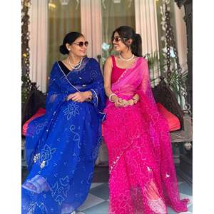 Sari indien de style traditionnel, très beau, produit phare, sari en soie bleu Neelam, sari Bandhani, matière Georgette pour les mariages - Product Image 1