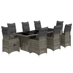 Conjunto de Bistro de Ratán Sintético Gris de 8 Plazas con Reposapiés Ajustables para Jardín - Product Image 2