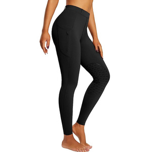 Pantalones de equitación de cintura alta para mujer, color liso, ajuste ceñido, con logotipo personalizado, bolsillo con cremallera y cierre de botón, para montar a caballo, azul. - Product Image 4