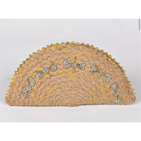 Tas Clutch Setengah Bulan Anyaman Jute Alami Buatan Tangan dengan Hiasan Manik-Manik Emas, Dompet Wanita untuk Acara Malam, Buatan Tangan, Kapasitas Besar, Lembut