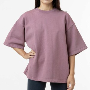 T-shirt ample à col rond et manches courtes pour femme en jersey 100% coton, coupe ample, couleur unie, respirant, style épaules tombantes, OEM - Product Image 3