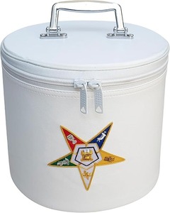 Estuche Premium para Sombrero Fez OES Blanco (Emblema Bordado a Mano) Estrella del Este – Caja de Almacenamiento y Exhibición Masónica - Product Image 1