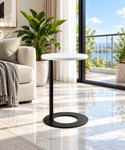 Mesa Auxiliar Redonda Moderna y Minimalista con Tapa de Madera de Arce y Base de Metal Negro, Muebles Ecológicos para Sala de Estar y Dormitorio - Product Image 1