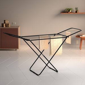 Black Metal Folding Laundry Drying Rack Expandable Clothes Hanger <b>Dryer</b> Stand for Balcony Bathroom Kitchen - Product Image 1