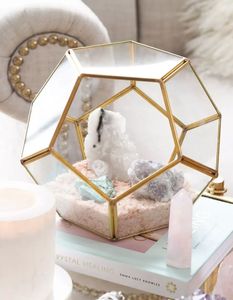 Geometric Glass <b>Box</b> With Gold Frame Polygonal Design Modern Style Transparent Decorative <b>Container</b> - Product Image 5