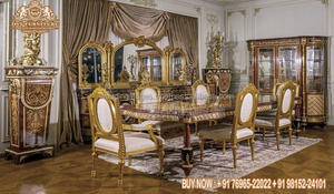 Muebles tallados a mano con corte de diamante para comedor, conjunto de comedor de lujo de aspecto francés, doble tallado a mano, comedor de 4 plazas - Product Image 5