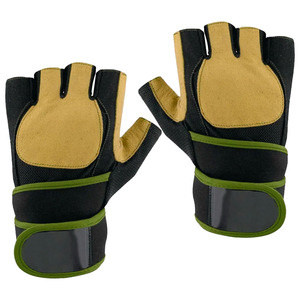 Gants de fitness demi-doigts SAAR INDUSTRIES noirs et verts avec sangle de poignet réglable pour musculation et entraînement en salle de sport - Product Image 3