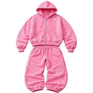 Unisex <b>Retro</b> Streetwear 2 in 1 Hooded Solid <b>Tracksuit</b> Customizable 100% Cotton Sportswear - Product Image 2