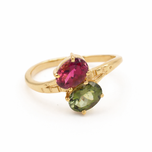 Bague Toi et Moi en argent sterling 925 avec plusieurs tourmalines, bijoux de créateur à deux pierres, plaqué or et rhodium - Product Image 5