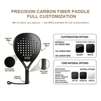 Raquettes de padel professionnelles en fibre de carbone 12k, noires, noyau en EVA, haute puissance de contrôle, légères, raquettes de tennis personnalisées