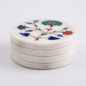 Sous-verres ronds faits à la main avec incrustation de nacre, lot de 6, design moderne et coloré, avec support de rangement, diamètre 10 cm, REHMAN CRAFT - Product Image 3