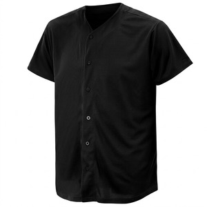Maillot de baseball noir pour homme, col en V, manches courtes, maille respirante, fermeture boutonnée sur le devant - Product Image 5
