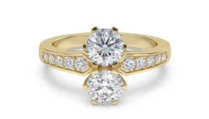 Two Stone Round Brilliant Cut Lab Grown Diamond Vintage Engagement Wedding Anniversary Gift Shoulder Set <b>Ring</b> 0.65 Ct - Product Image 2