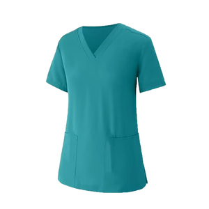 Women V Neck <b>Scrub</b> Top Polyester Hospital <b>Uniform</b> Blouse Short Sleeve medical clothing Women sporty - Product Image 1