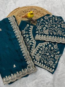 <b>Red</b> Hand Drawn Silk <b>Saree</b> Women Traditional Indian Pakistani Wedding Floor-Length Ethnic Sari Regular Fit All Seasons - Product Image 2