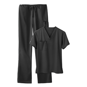 Tenues de travail pour femmes en polyester-coton de haute qualité, coupe ample, col en V, manches courtes, multi-poches, style uni et tendance - Product Image 2