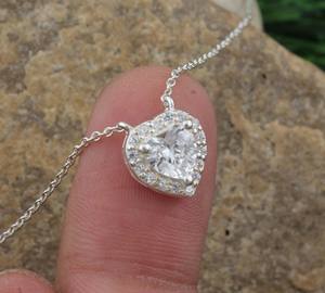 Collier Cœur Personnalisé en Argent Sterling 925 avec Zircon Cubique AAA, Sertissage Clos Vintage, Pendentif Amour Romantique, Bijou Plaqué Platine - Product Image 2