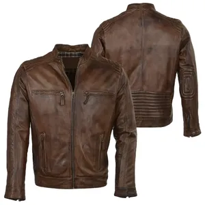 แจ็คเก็ตหนังผู้ชายคุณภาพสูงจากโรงงานปี 2026 สไตล์เท่ห์สำหรับใส่กลางแจ้ง ผ้าแคนวาส แต่งซิปที่คอและตัวเสื้อ เหมาะสำหรับฤดูหนาว - Product Image 1