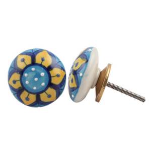 Tiradores de Cajón de Cerámica Azul Hechos a Mano con Diseño de Girasol, Manijas para Puertas de Armarios de Cocina, Herrajes al por Mayor - Product Image 3