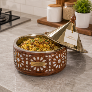 Marvel Handicrafts Premium Insulated Wooden Casserole with Stainless Steel Lid Double Wall Hot Pot Food <b>Warmer</b> Serving Container - Product Image 3