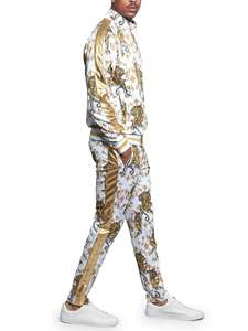 Ensemble de survêtement pour homme en mélange de polyester, design à trois bandes, style vintage, veste zippée et pantalon à bandes latérales - Product Image 3