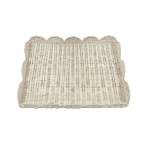 Beautiful White Rattan Tray Rectangular Woven Wave Border <b>For</b> <b>Dining</b> <b>Table</b> Serving Breakfast Organizer Wholesale - Product Image 4