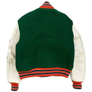 Custom Varsity <b>Jacket</b> <b>Men</b> Green <b>White</b> Basketball Patchwork Embroidered Letterman Front Windproof Winter Streetwear Casual - Product Image 5