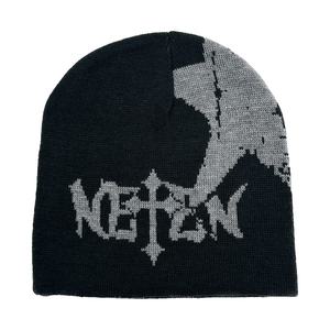 NEPEN Jacquard Knit Beanie Hat Unisex Punk Style Letter Pattern 100% Polyester Flock Print Adjustable <b>Winter</b> <b>Cap</b> for Adults - Product Image 4