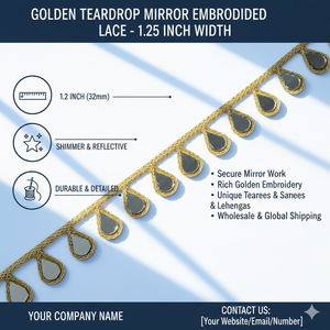 Ribete de encaje geométrico reflectante bordado con efecto espejo, ecológico, para borde de shisha, para sari, lehenga, cinta para prendas étnicas de lujo - Product Image 6