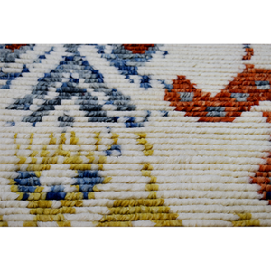 Tapis d'intérieur en laine tissé à la main, multicolore, terracotta, bleu, jaune, tribal, bohème, géométrique, avec pompons, à poils ras, pour salon - Product Image 5