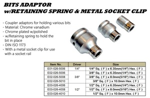 1/4"DR. BITS ADAPTOR with RETAINING <b>SPRING</b> & METAL SOCKET <b>CLIP</b> - Product Image 5