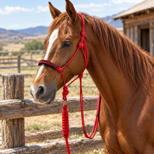 Cabestro de Caballo de Cuerda Roja Premium |   Ajustable, Resistente y Ligero |   Equipo de Equitación con Cuerda de Amarre para Montar a Caballo - Product Image 4