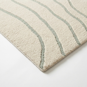 Alfombra Contemporánea con Diseño de Ondas, Hecha a Mano, de Lana Verde Marfil, para Interiores de Lujo - Product Image 3