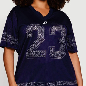 OEM Plus Size Luxury Rhinestone American Football Jersey Women Customize <b>Mesh</b> V Neck Oversized Sports Fashion Shirt Manufacturer - Product Image 3
