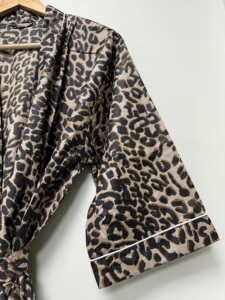Handmade Cotton Velvet Floral V-neck <b>Kimono</b> Robe Three Quarter Sleeve Knee Length Eco-Friendly Luxury Elegant Summer Breathable - Product Image 3