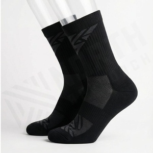 Black Crew Basketball Socks Geometric Pattern Breathable Polyester Spandex Adult Summer Sport Wear - Product Image 3
