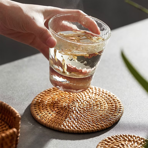 Sous-verres en rotin BOHO, sous-verres en osier, sous-verres en rotin avec logo personnalisé, sous-verres tissés à la main - Product Image 6