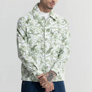 Men's Green Camouflage Corduroy Shirt <b>Jacket</b> Turn-down Collar Button Closure Casual Regular Fit Spring Wear - Product Image 2