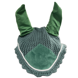 Ensemble de tapis de selle de dressage en velours personnalisé, matelassé nid d'abeille vert, avec voile anti-mouches et bandages de polo pour l'équitation - Product Image 2