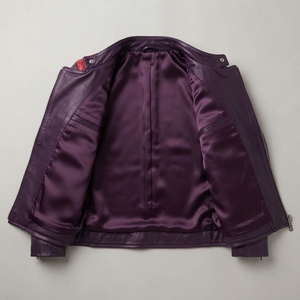 OEM Men's Black Leather <b>Jacket</b> with <b>Red</b> Shoulder Panels Fashion Outerwear - Product Image 5